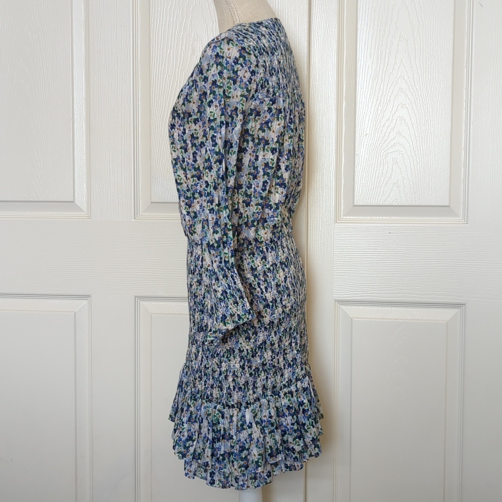 Veronica Beard Darrah Smocked Floral Print Cotton Dress - Picture 6 of 8